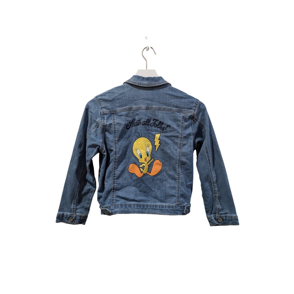 Looney Tunes Tweety Bird Denim Jacket Kids‎ Large 10/12 Blue Jean Trucker Coat